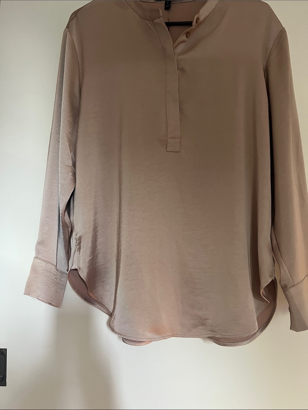 Banana Republic Silk-Look Henley Blouse in Dusty Rose